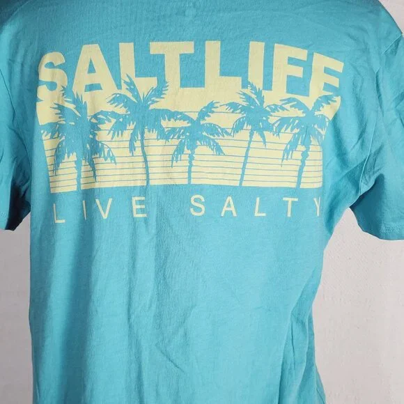 Salt Life Live Salty Pastel Green Yellow Cotton Cap Sleeve Palm Promenade Tee M - Picture 13 of 16